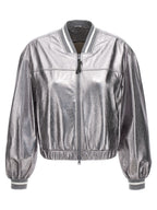 Brunello Cucinelli Silver Leather Bomber
