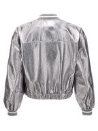 Brunello Cucinelli Silver Leather Bomber
