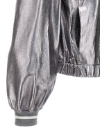 Brunello Cucinelli Silver Leather Bomber