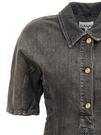 Ganni Black Cotton Short Dress