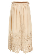 Zimmermann Beige Linen Midi Skirt