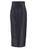 Khaite Blue Lamb Leather Midi Skirt