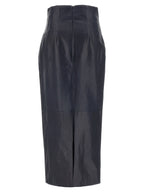 Khaite Blue Lamb Leather Midi Skirt