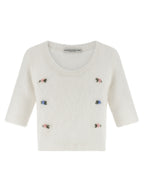 Alessandra Rich White Wool Cardigan
