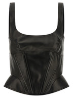 Ermanno Scervino Black Lamb Leather Tank Tops