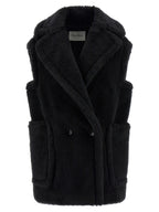 Max Mara Black Alpaca Leather Sleeveless Jacket