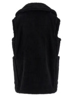 Max Mara Black Alpaca Leather Sleeveless Jacket