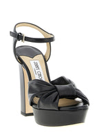 Black Leather Stiletto Heel Sandals