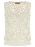 Twinset White Cotton Sleeveles T-Shirt