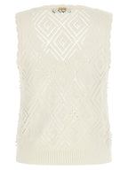 Twinset White Cotton Sleeveles T-Shirt