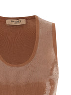 Twinset Brown Cotton Sleeveles T-Shirt