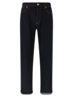 Blue Cotton Straight-Leg Jeans