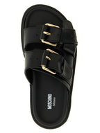 Moschino Black Calfskin Slides