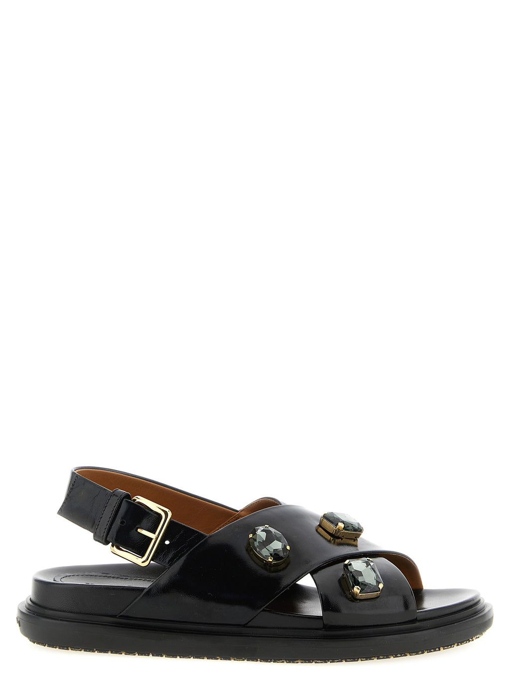 Schwarze flache Sandalen aus Lammleder