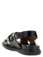 Schwarze flache Sandalen aus Lammleder