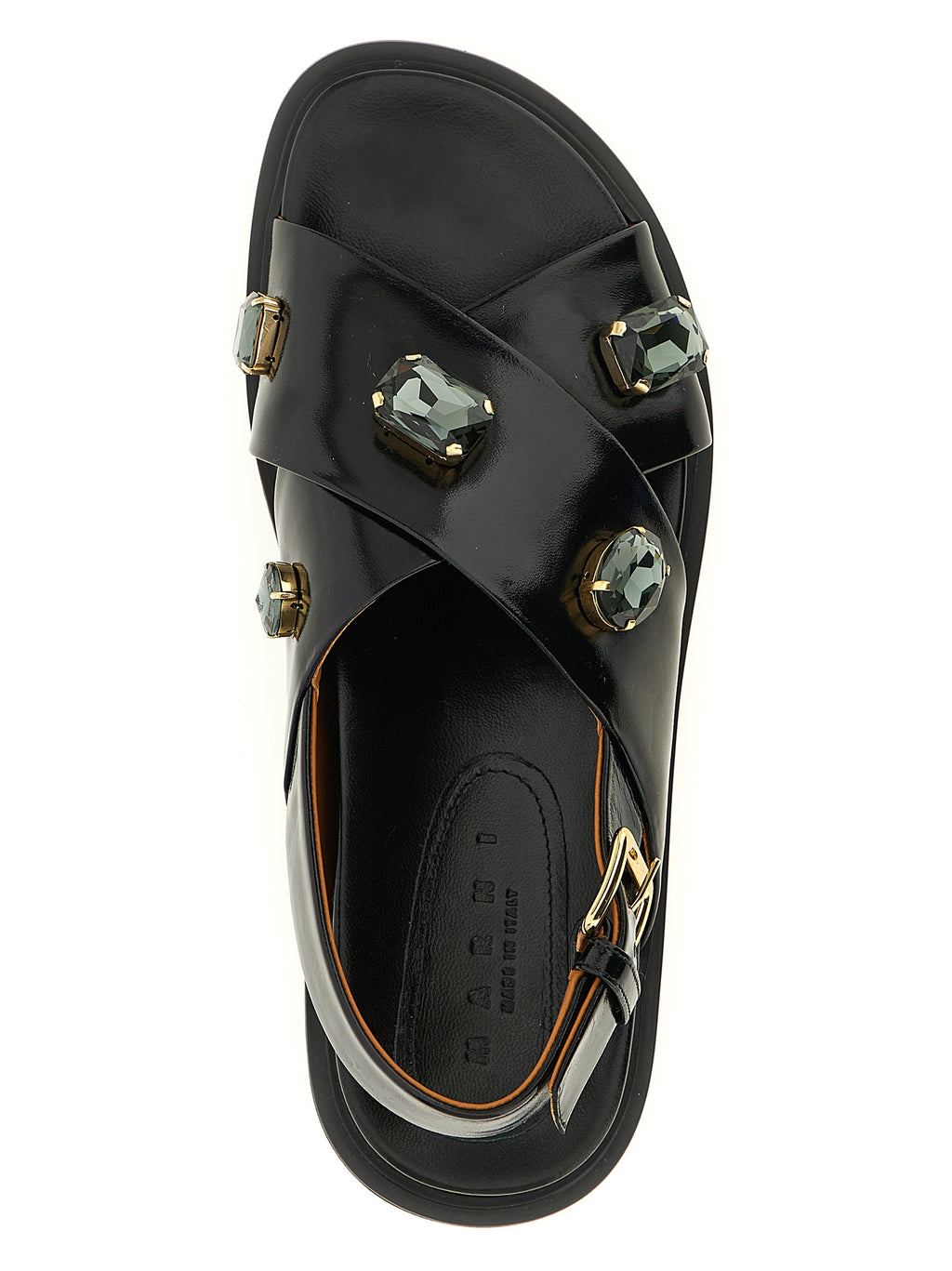 Schwarze flache Sandalen aus Lammleder