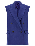 Blue Linen Sleeveless Jacket