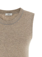 Peserico Beige Viscose Sleeveles T-Shirt