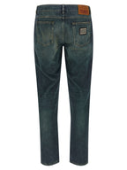 Blue Cotton Straight-Leg Jeans