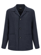 ZEGNA Blue Linen Full-Length Jacket