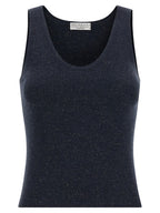 Brunello Cucinelli Blue Cashmere Sleeveles T-Shirt
