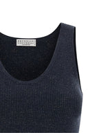 Brunello Cucinelli Blue Cashmere Sleeveles T-Shirt