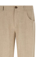 Beige Linen Casual Pants