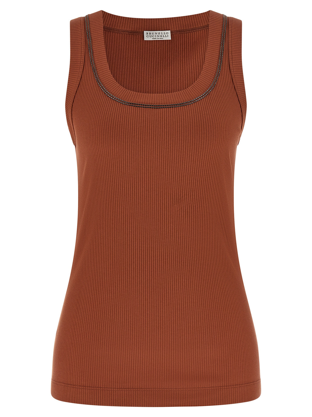 Brown Cotton Sleeveles T-Shirt