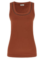 Brown Cotton Sleeveles T-Shirt