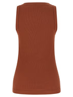 Brown Cotton Sleeveles T-Shirt