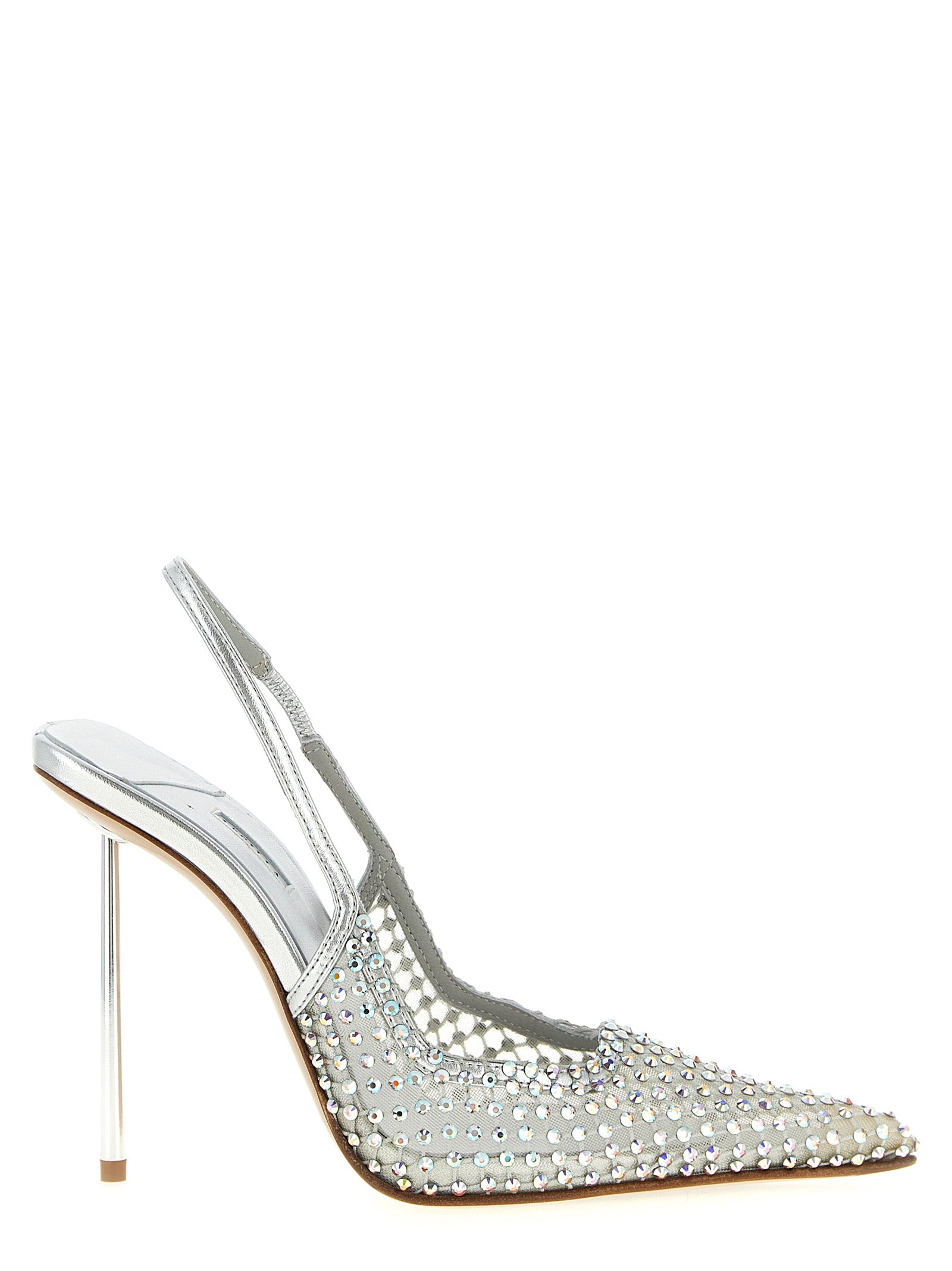 Silver Polyester High Heel Pumps