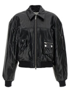 Ganni Black Leather Bomber