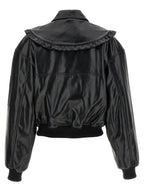 Ganni Black Leather Bomber