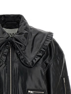 Ganni Black Leather Bomber
