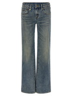 Blue Cotton Flared Jeans