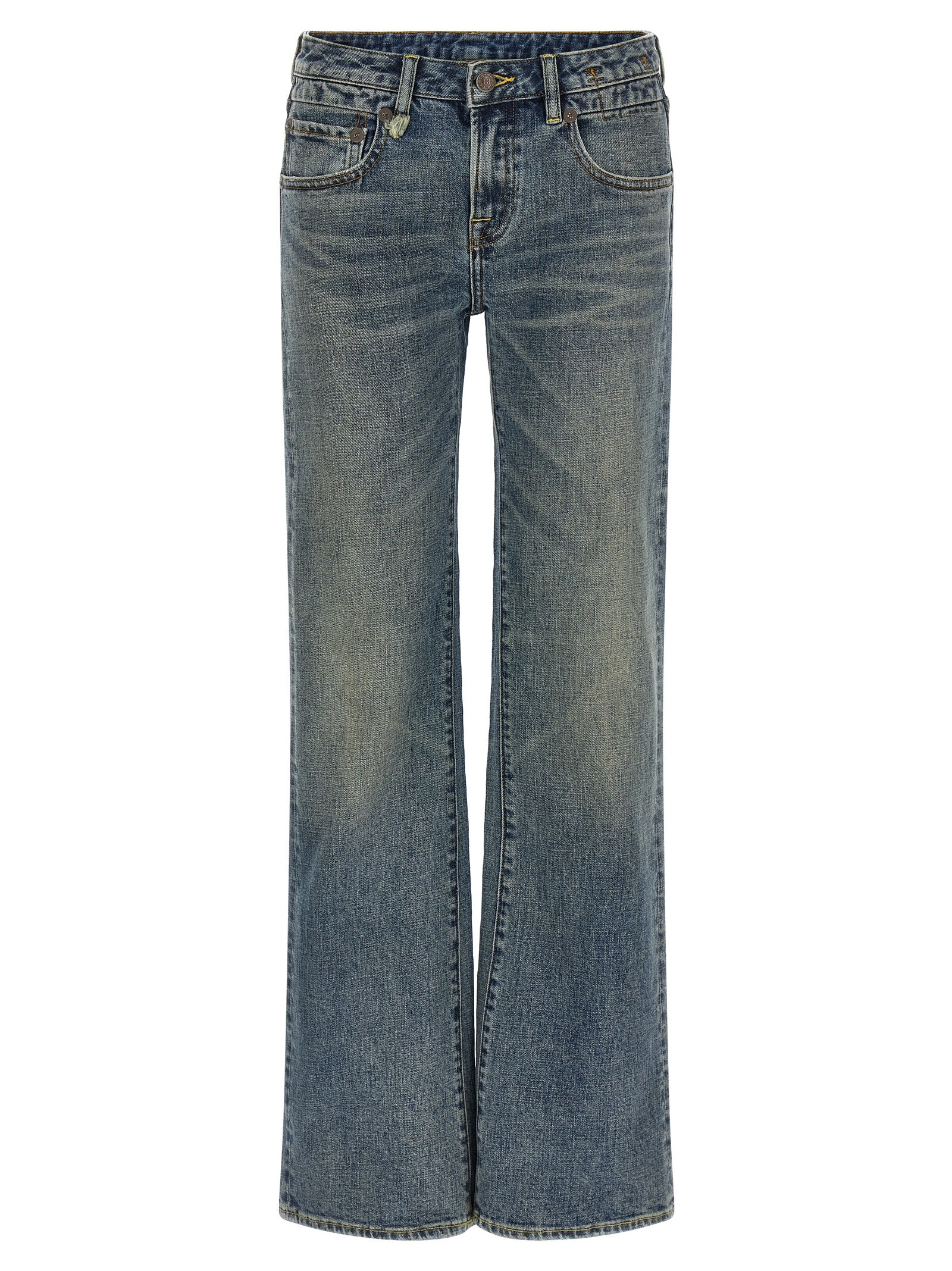 Blue Cotton Flared Jeans