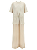 Beiges langes Baumwollkleid