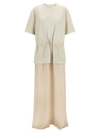 Beiges langes Baumwollkleid