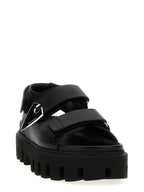 Alexander McQueen Black Calf Leather Bos Taurus Flat Sandals