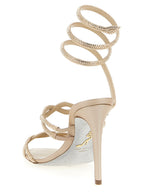 RENE CAOVILLA Beige Satin Stiletto Heel Sandals