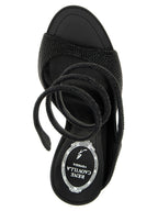 RENE CAOVILLA Black Satin Stiletto Heel Sandals