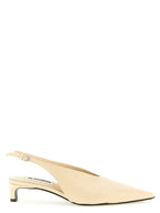 Beige Calfskin Mid Heel Pumps