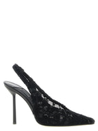 Black Cotton High Heel Pumps