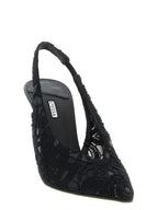 Black Cotton High Heel Pumps