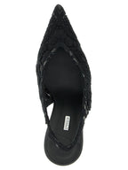Black Cotton High Heel Pumps