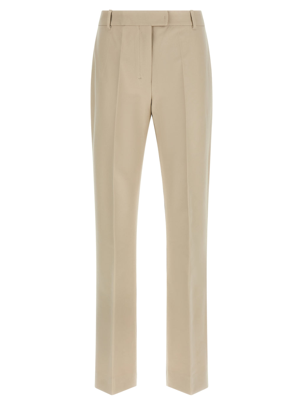 Beige Cotton Cropped Pants