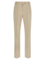 Beige Cotton Cropped Pants