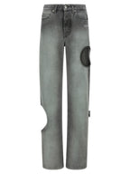 Off-White Gray Cotton Straight-Leg Jeans