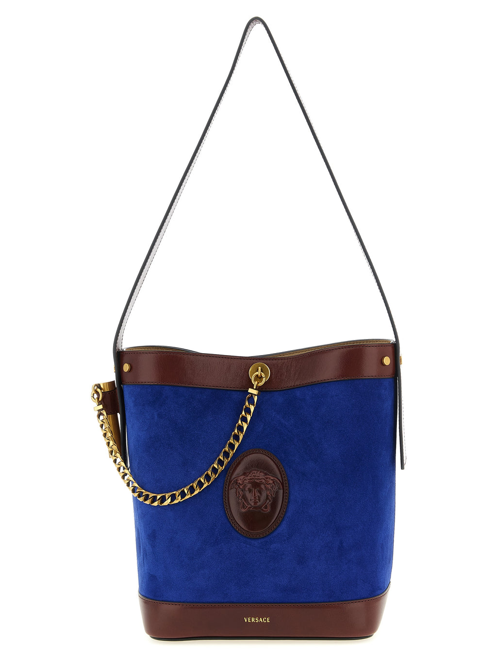 Schultertasche aus blauem Kalbsleder
