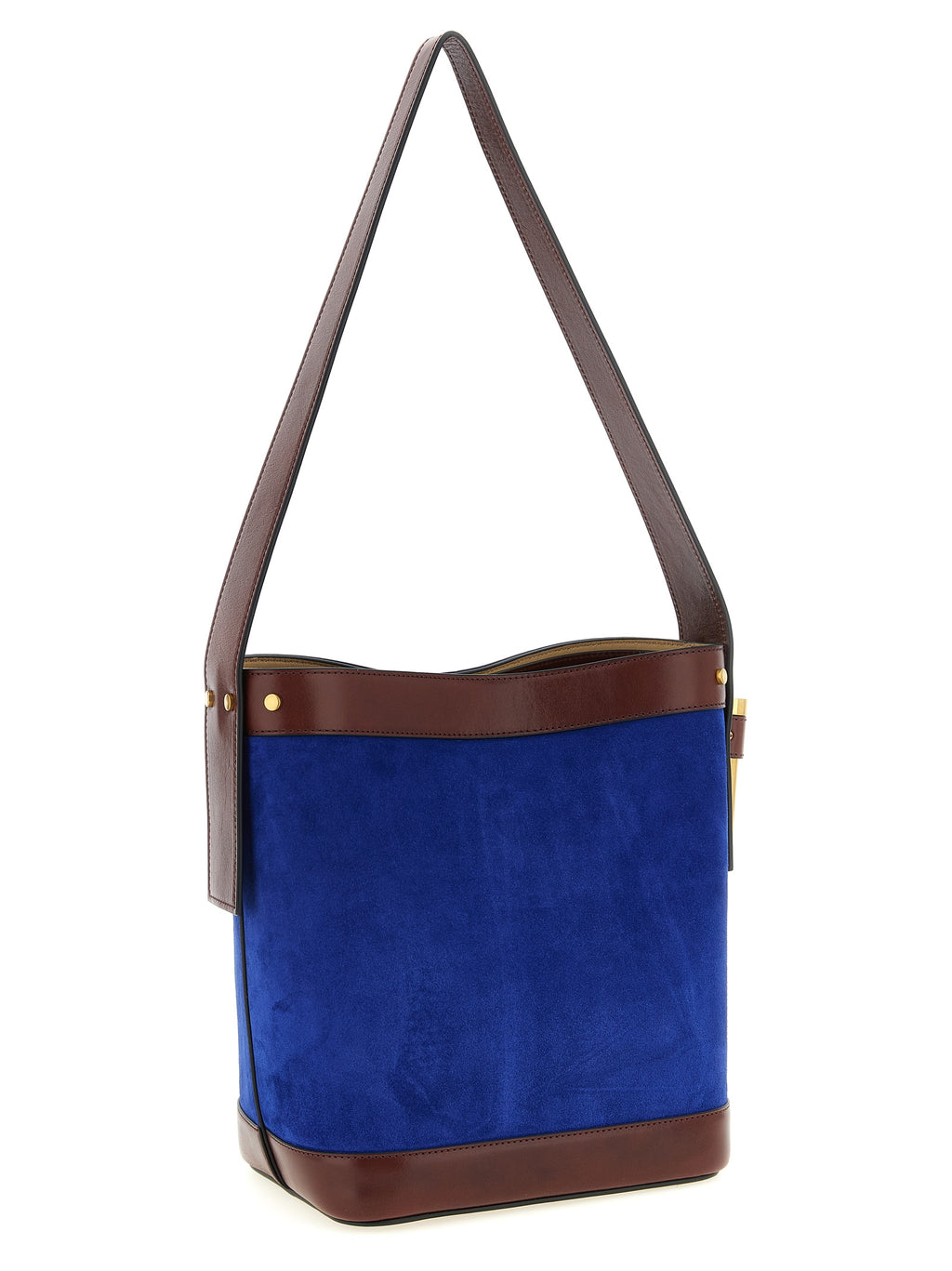 Schultertasche aus blauem Kalbsleder